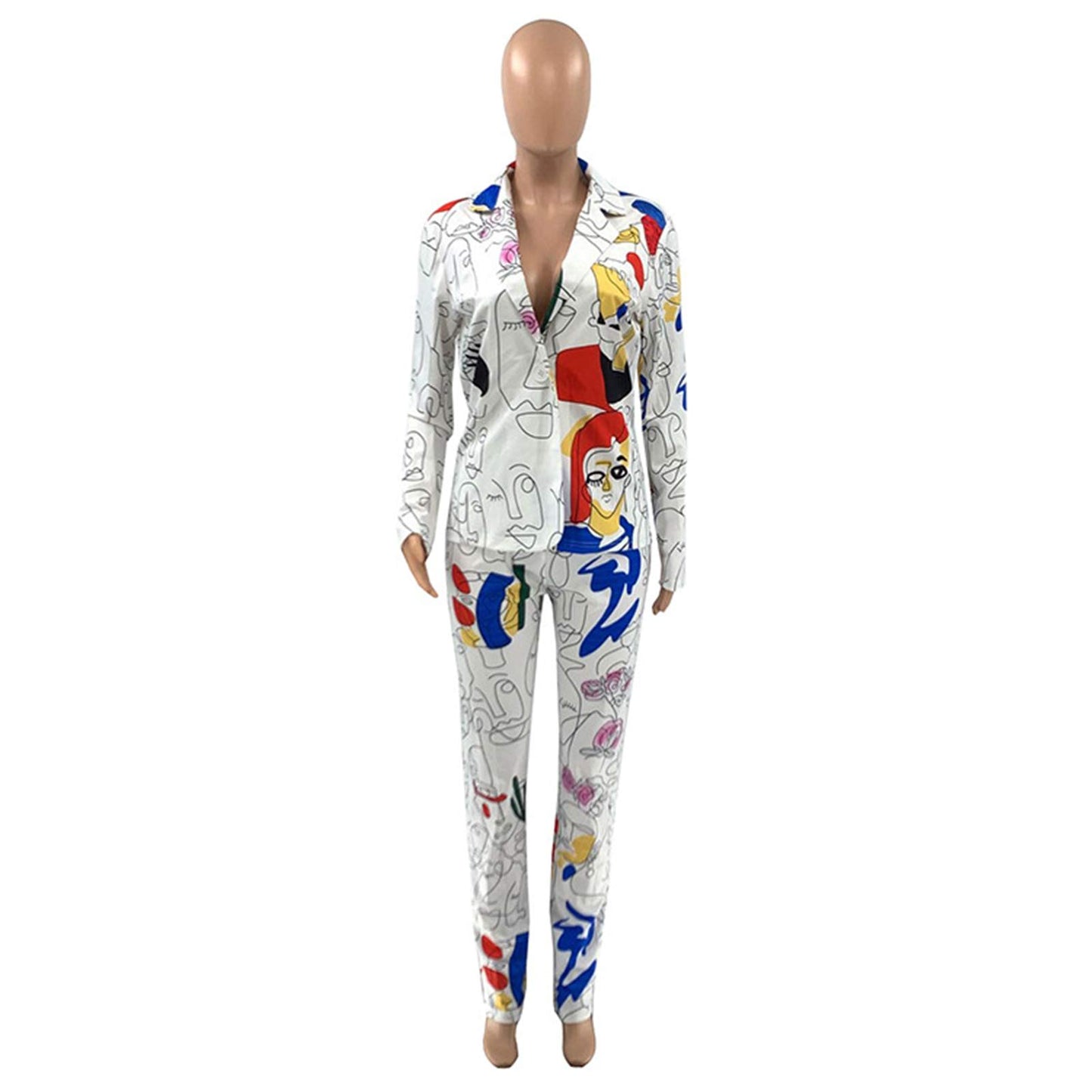 Women's Sexy 2 Pieces Denim Printed Zipper Jackets Bodycon Pants Party Clubwear Tracksuit Outfits Set (S, white)