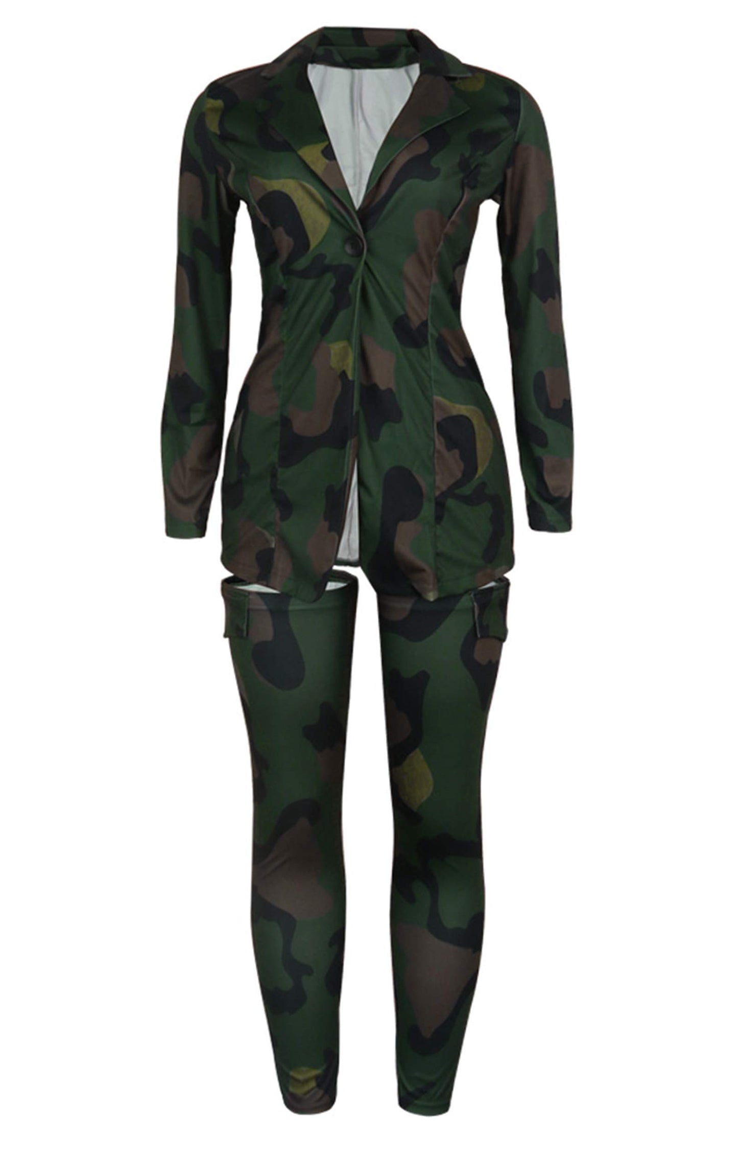 Sexy 2 Piece Club Outfits for Women Camouflage Print Open Front Jacket and Skinny Long Stockings Set