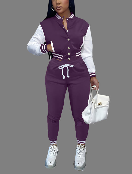 purple track suit